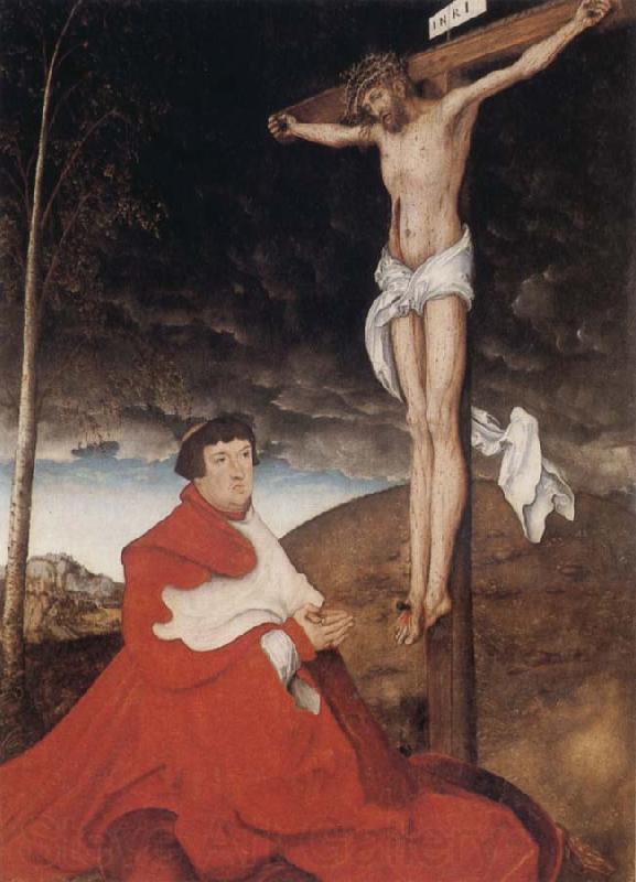 Hans holbein the younger Cardinal Albrecht of Branden-burg before the Crucifiel Christ
